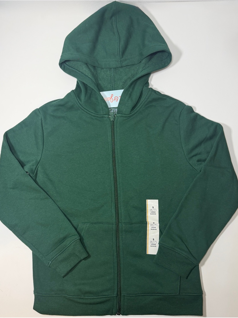 Cat & Jack Boys S 6/7 Dark Green Full Zip Fleece Hoodie NWT